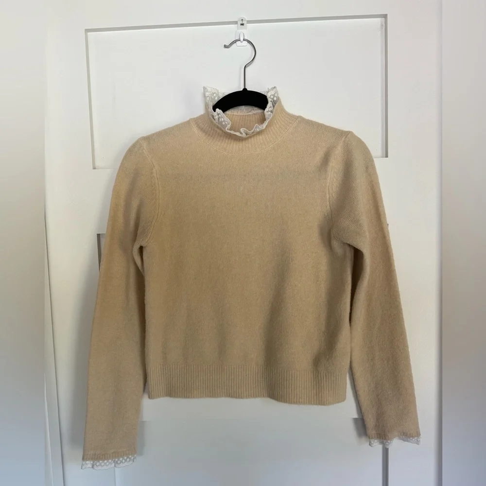 ZARA‎ Lace Frill Docking High Neck Knit Sweater